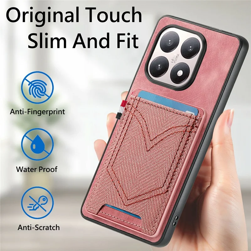 For Xiaomi 15T Case Retro Jean Cloth Texture Leather Back Phone Cover with Card Holder - Blue