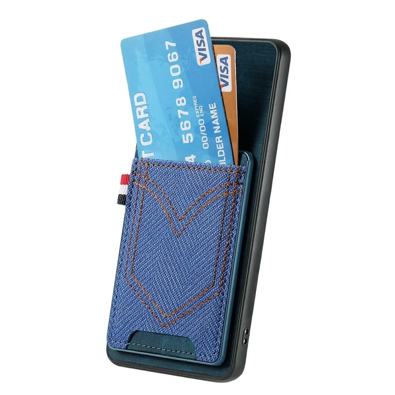 For Xiaomi 15T Case Retro Jean Cloth Texture Leather Back Phone Cover with Card Holder - Blue