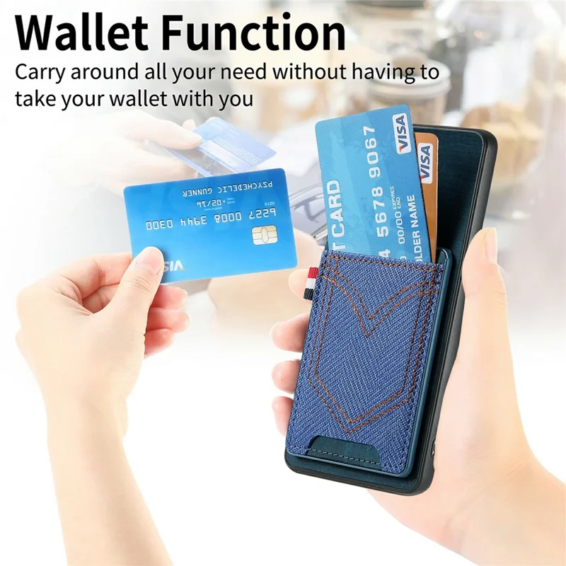 For Xiaomi 15T Case Retro Jean Cloth Texture Leather Back Phone Cover with Card Holder - Blue