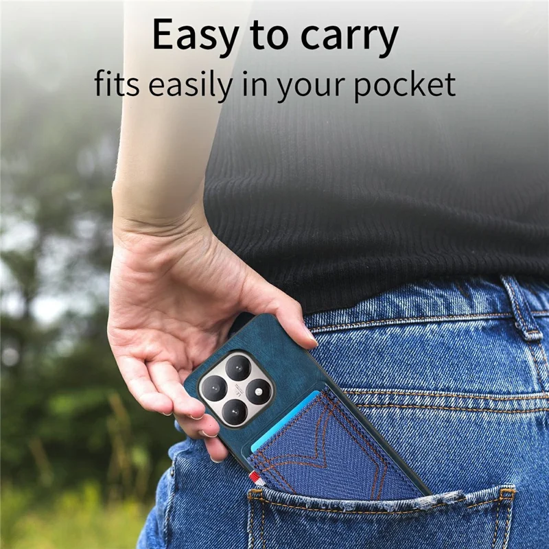 For Xiaomi 15T Case Retro Jean Cloth Texture Leather Back Phone Cover with Card Holder - Blue