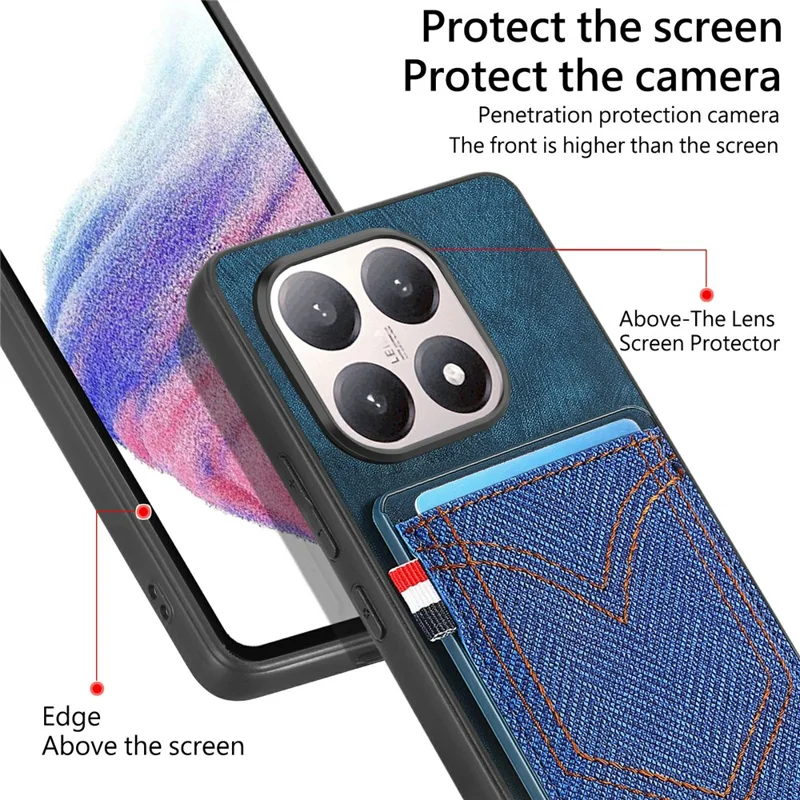 For Xiaomi 15T Case Retro Jean Cloth Texture Leather Back Phone Cover with Card Holder - Blue