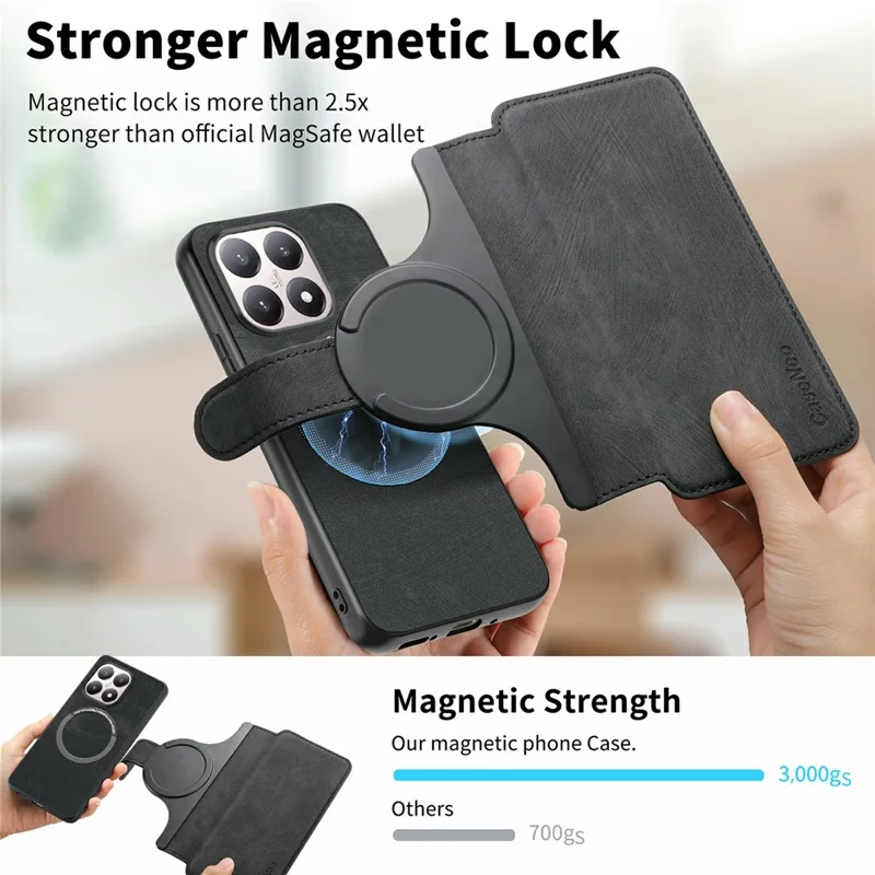 For Xiaomi 15T Magnetic Case CASENEO Detachable Leather Phone Wallet Cover - Black