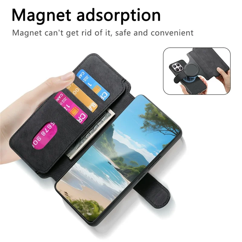 For Xiaomi 15T Magnetic Case CASENEO Detachable Leather Phone Wallet Cover - Black
