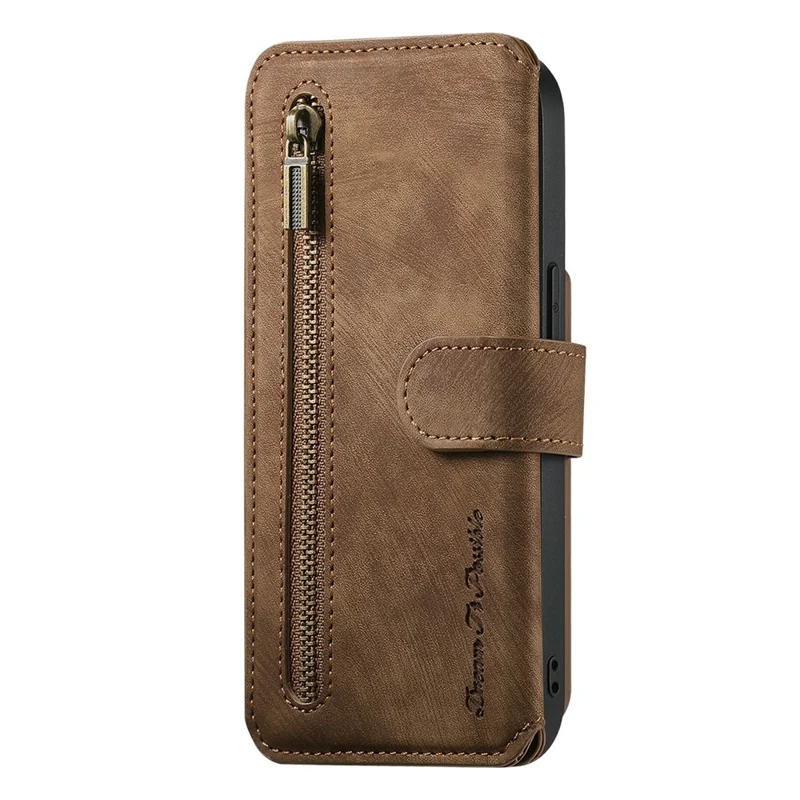 Leather Case For Xiaomi 15T Phone Back Cover with RFID Blocking Zipper Wallet Kickstand - Brown