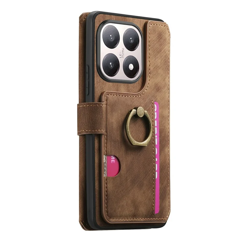 Leather Case For Xiaomi 15T Phone Back Cover with RFID Blocking Zipper Wallet Kickstand - Brown