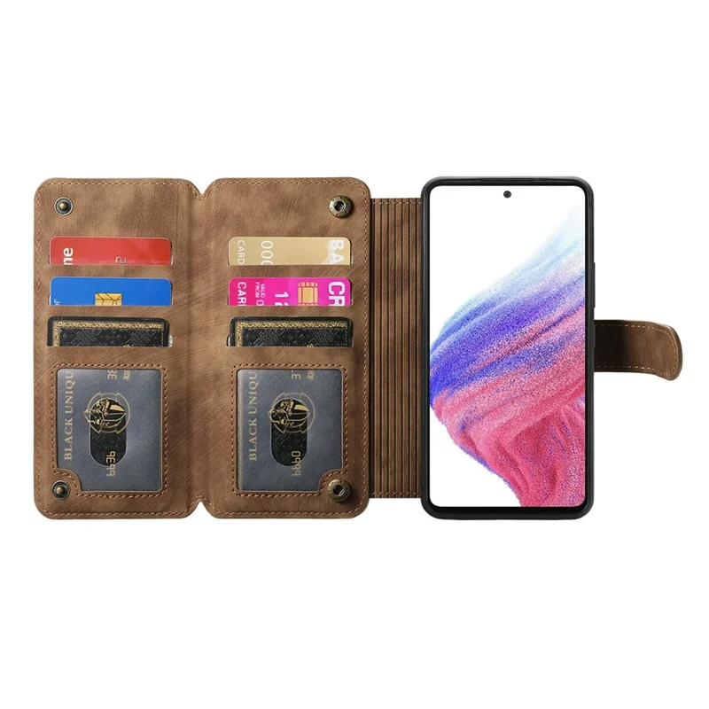 Leather Case For Xiaomi 15T Phone Back Cover with RFID Blocking Zipper Wallet Kickstand - Brown