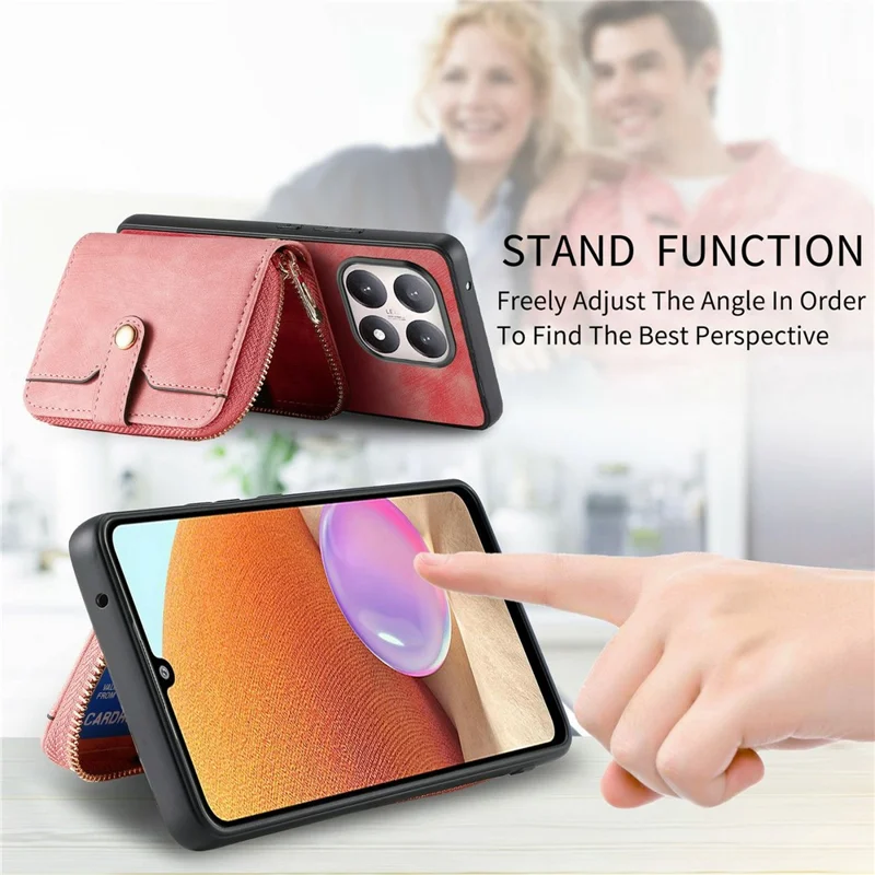 For Xiaomi 15T PU Leather Phone Back Cover with Zipper Card Holder and Long Strap - Black