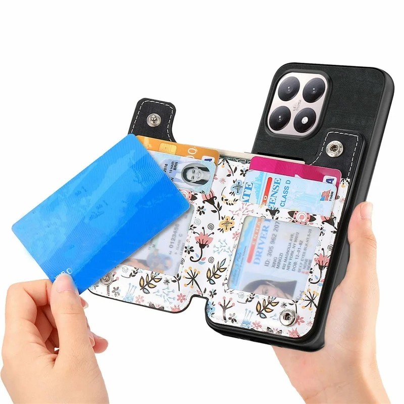 Кожаный чехол для телефона Xiaomi 15T с блокировкой RFID, карманом на молнии и подставкой - черный