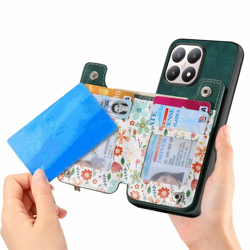 Xiaomi 15T Leder-Handyhülle mit RFID-Blockierung, Reißverschlusstaschen und Ständer - Grün