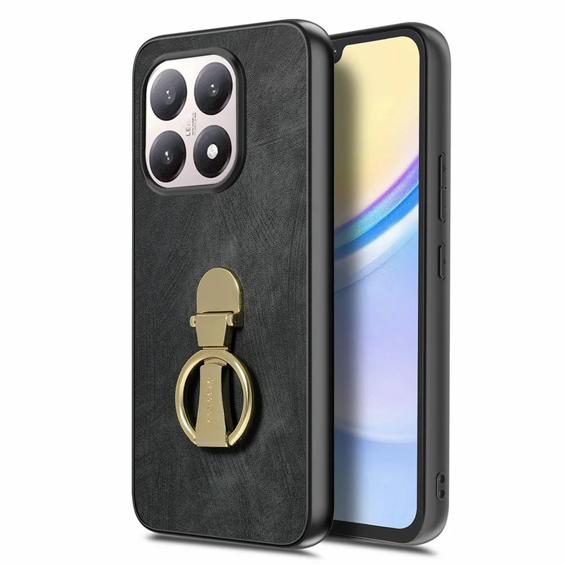 CASENEO D22 Para Xiaomi 15T Caso Dobrável com Suporte Retrô de Couro Traseiro - Preto