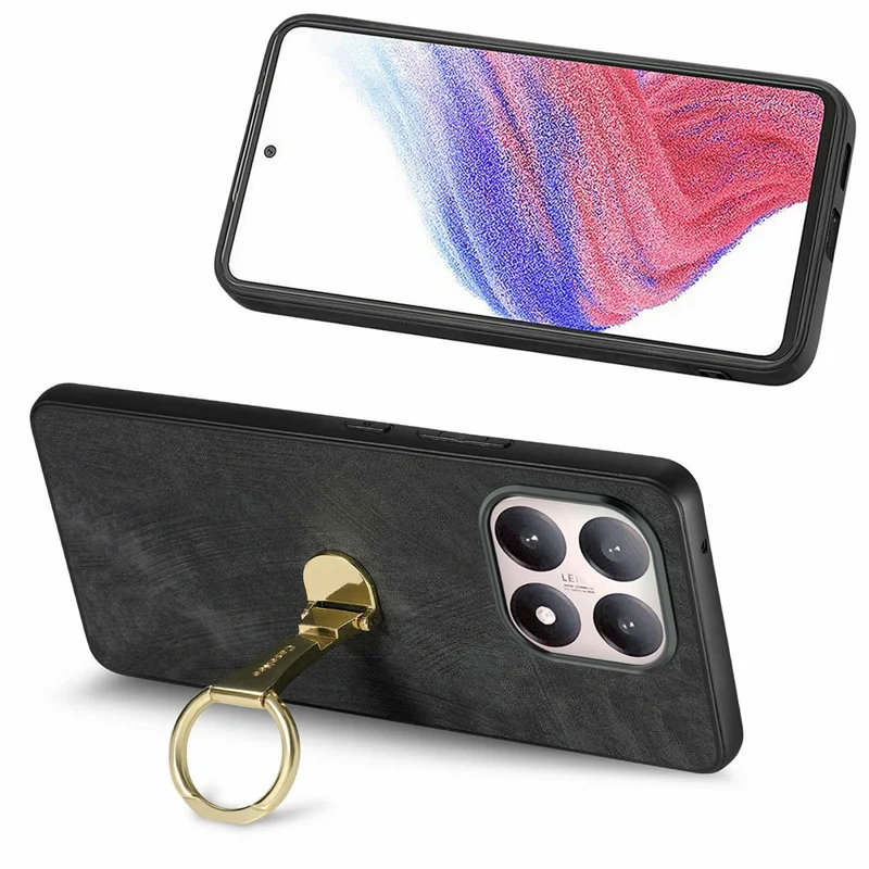 CASENEO D22 Para Xiaomi 15T Caso Dobrável com Suporte Retrô de Couro Traseiro - Preto