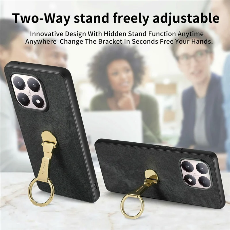 CASENEO D22 Para Xiaomi 15T Caso Dobrável com Suporte Retrô de Couro Traseiro - Preto