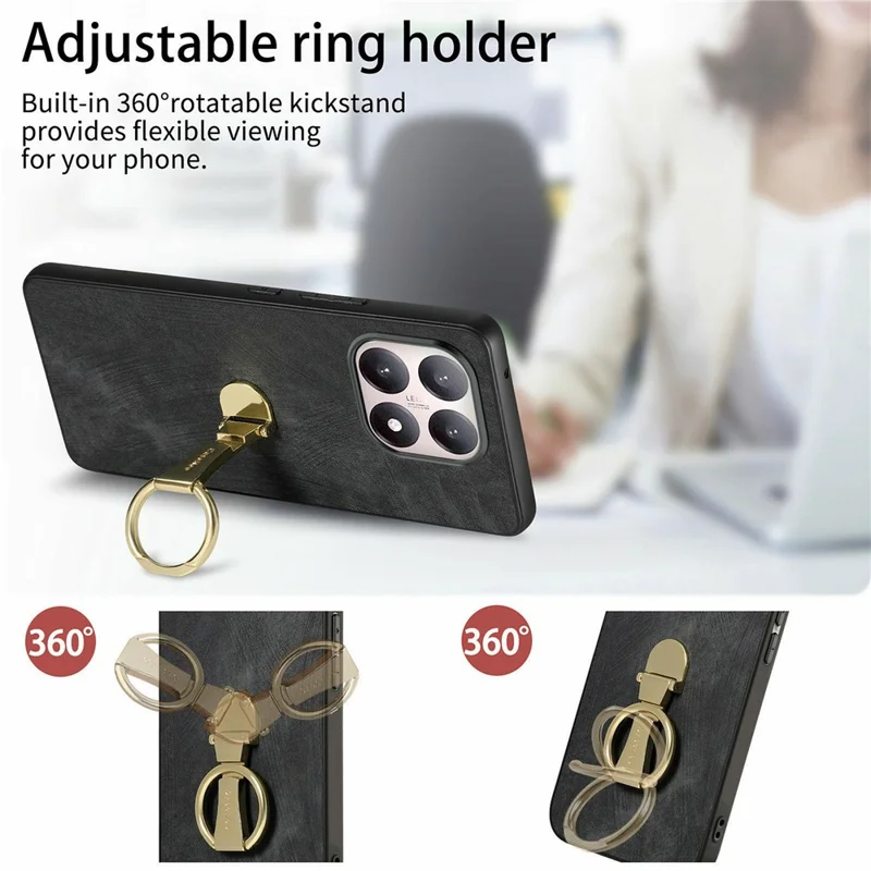 CASENEO D22 Para Xiaomi 15T Caso Dobrável com Suporte Retrô de Couro Traseiro - Preto