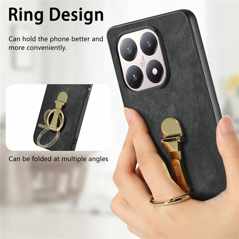 CASENEO D22 Para Xiaomi 15T Caso Dobrável com Suporte Retrô de Couro Traseiro - Preto