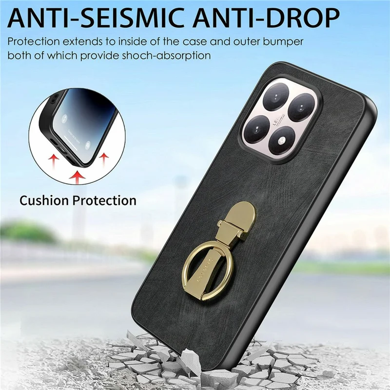 CASENEO D22 Para Xiaomi 15T Caso Dobrável com Suporte Retrô de Couro Traseiro - Preto