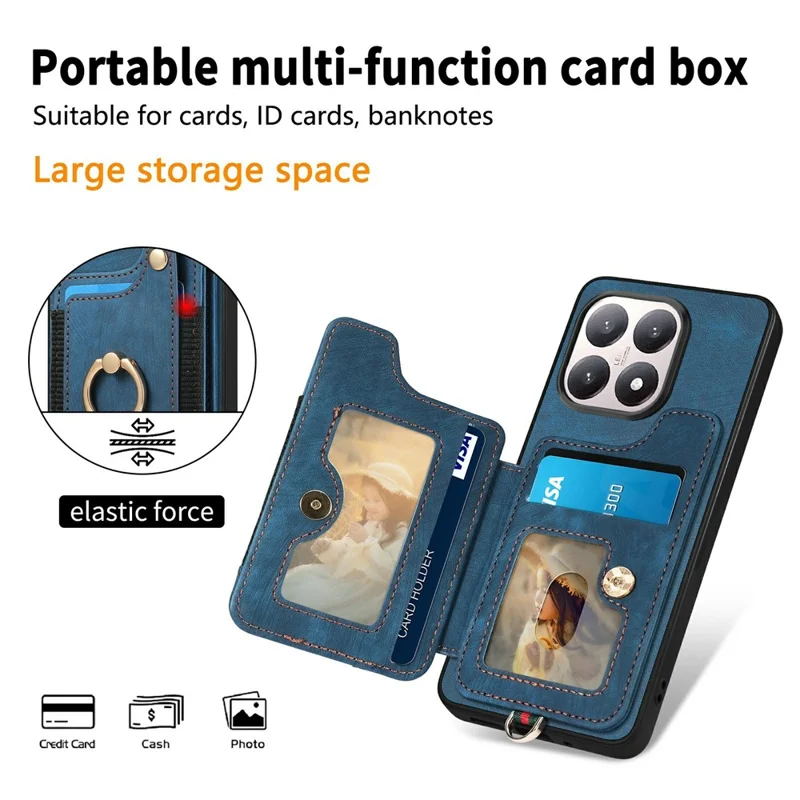 For Xiaomi 15T Retro PU Leather Case Phone Cover with RFID Blocking Card Holder  /  Ring Holder - Pink