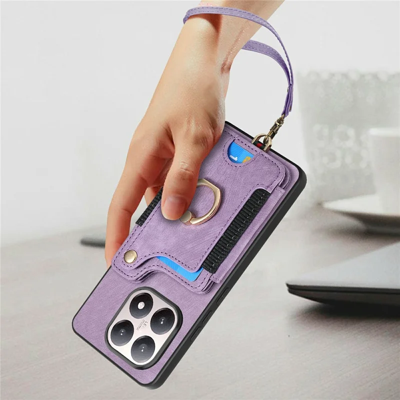 For Xiaomi 15T Retro PU Leather Case Phone Cover with RFID Blocking Card Holder  /  Ring Holder - Pink