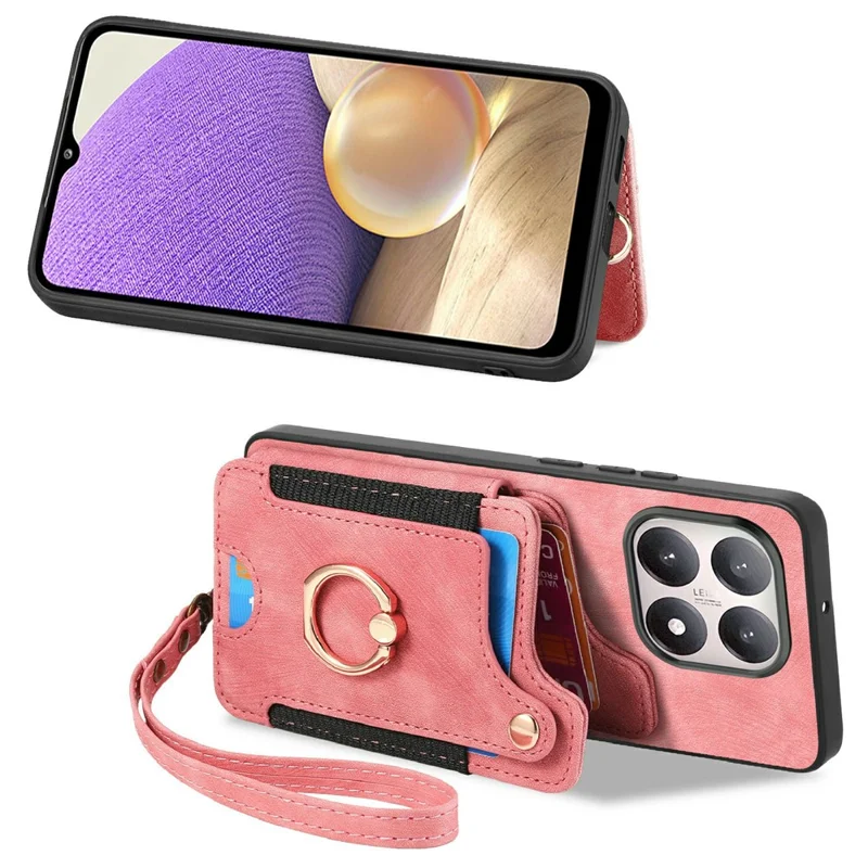 For Xiaomi 15T Retro PU Leather Case Phone Cover with RFID Blocking Card Holder  /  Ring Holder - Pink