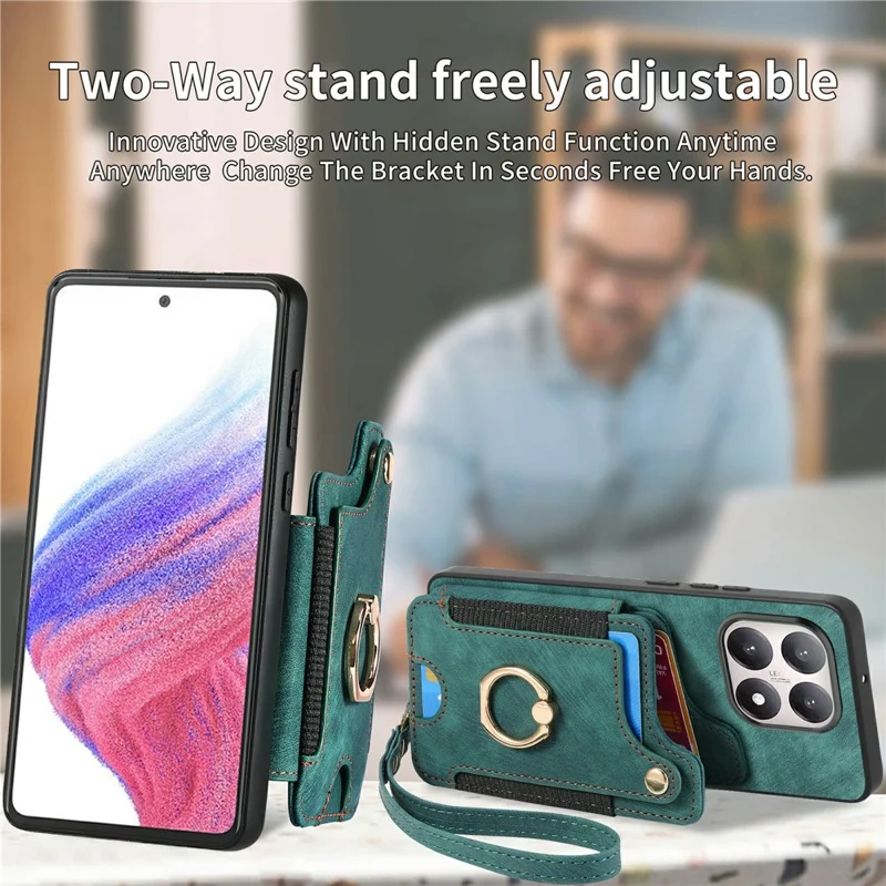 For Xiaomi 15T Retro PU Leather Case Phone Cover with RFID Blocking Card Holder  /  Ring Holder - Pink