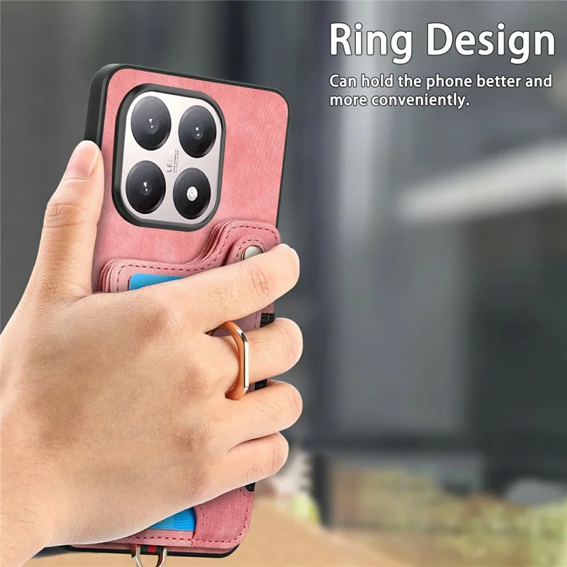 For Xiaomi 15T Retro PU Leather Case Phone Cover with RFID Blocking Card Holder  /  Ring Holder - Pink