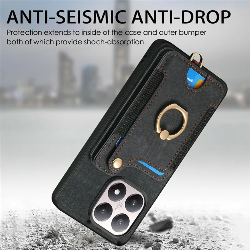 For Xiaomi 15T Retro PU Leather Case Phone Cover with RFID Blocking Card Holder  /  Ring Holder - Pink