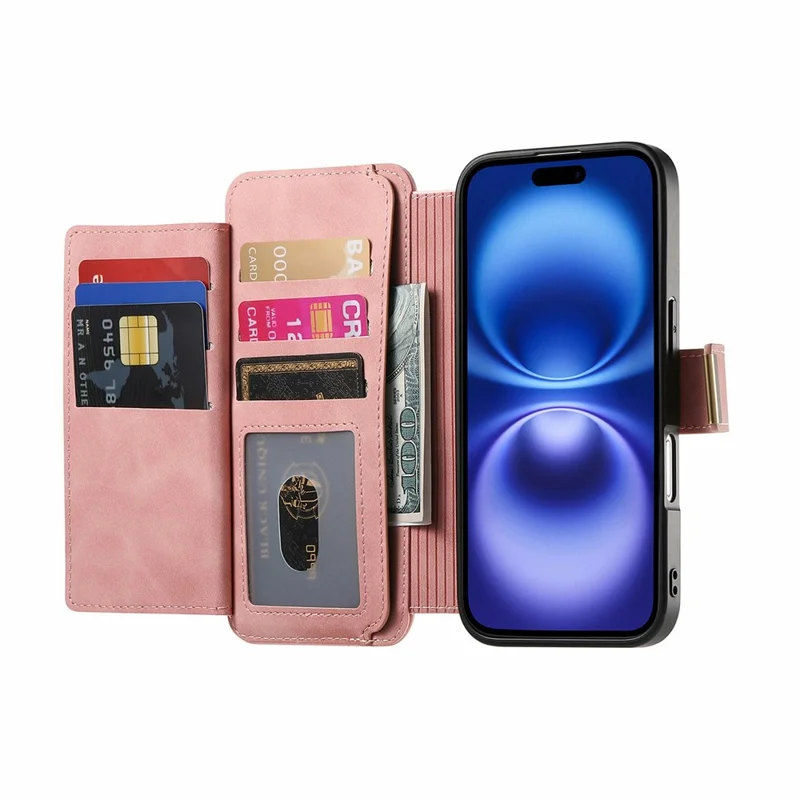iPhone 17 Magnetische Lederhülle mit abnehmbarer RFID-blockierender Reißverschluss-Brieftasche - Rosa