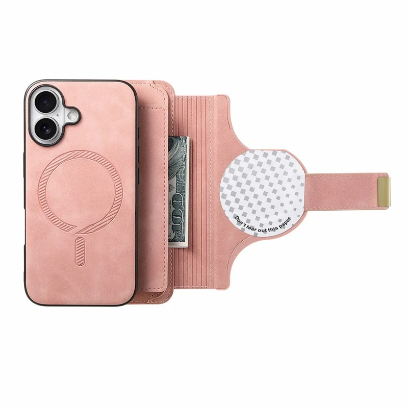 iPhone 17 Magnetische Lederhülle mit abnehmbarer RFID-blockierender Reißverschluss-Brieftasche - Rosa