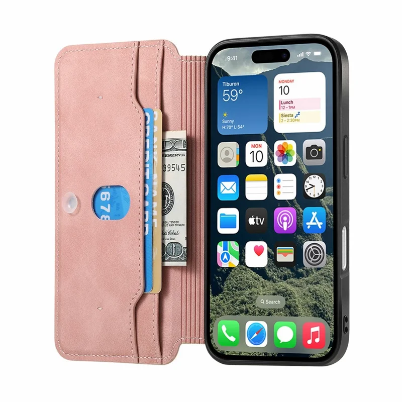 For iPhone 17 Leather Case CASENEO Cross Texture Detachable Magnetic Phone Cover Wallet Stand - Pink