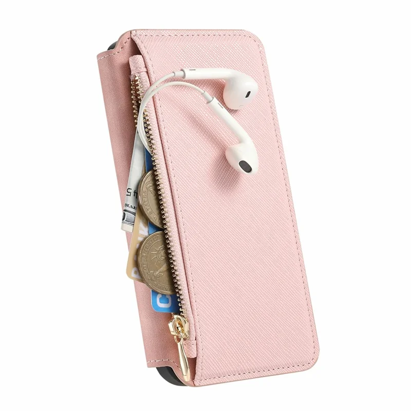 For iPhone 17 Leather Case CASENEO Cross Texture Detachable Magnetic Phone Cover Wallet Stand - Pink