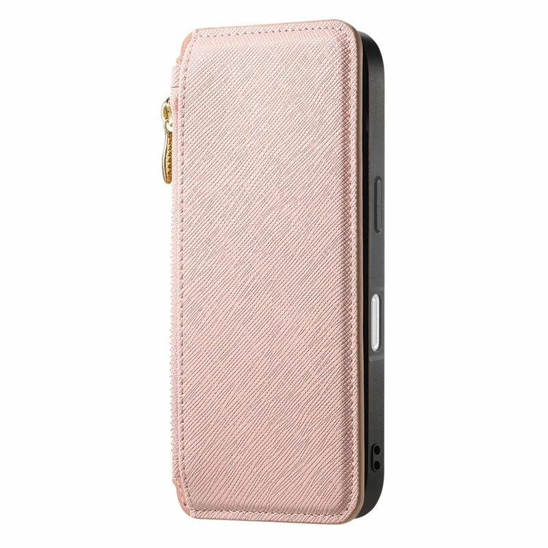 Capa de Couro para iPhone 16 CASENEO Cross Texture Destacável Capa Magnética para Telefone Carteira com Suporte - Rosa