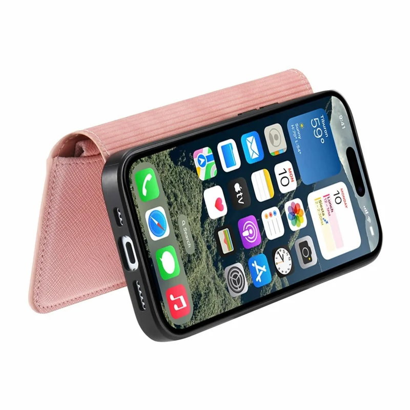 Capa de Couro para iPhone 16 CASENEO Cross Texture Destacável Capa Magnética para Telefone Carteira com Suporte - Rosa