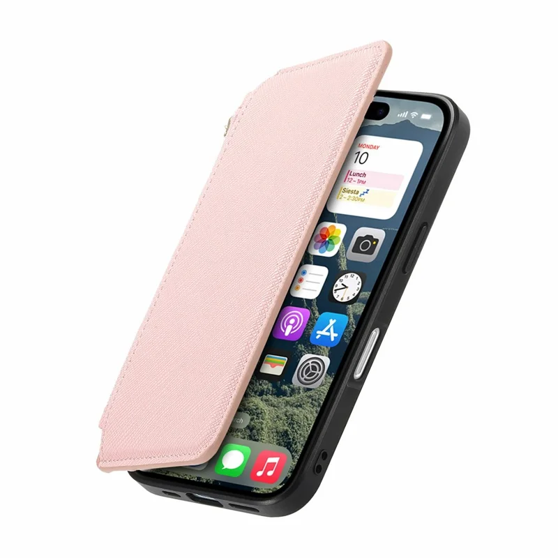 Capa de Couro para iPhone 16 CASENEO Cross Texture Destacável Capa Magnética para Telefone Carteira com Suporte - Rosa