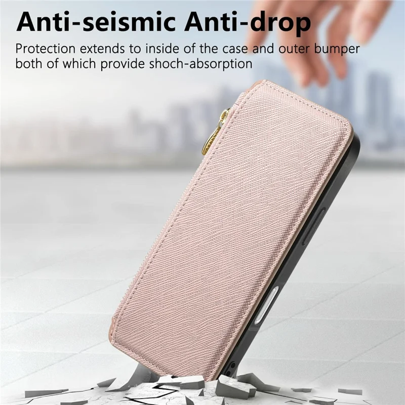 Capa de Couro para iPhone 16 CASENEO Cross Texture Destacável Capa Magnética para Telefone Carteira com Suporte - Rosa