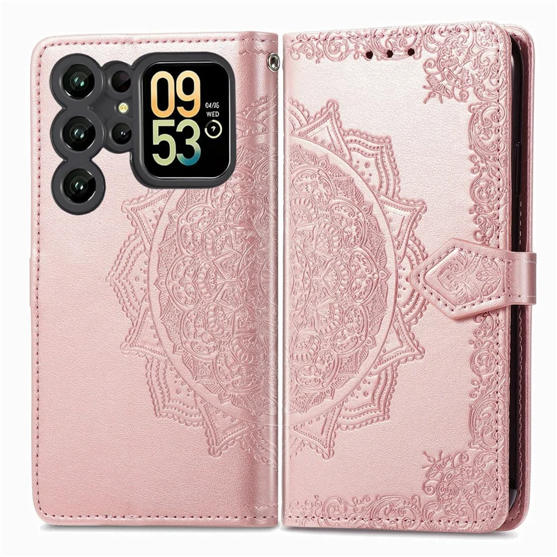 För Oukitel C62 Skal Plånbok Mandala Blomma Läder Mobilhölse Ställbar Vy - Rosen guld