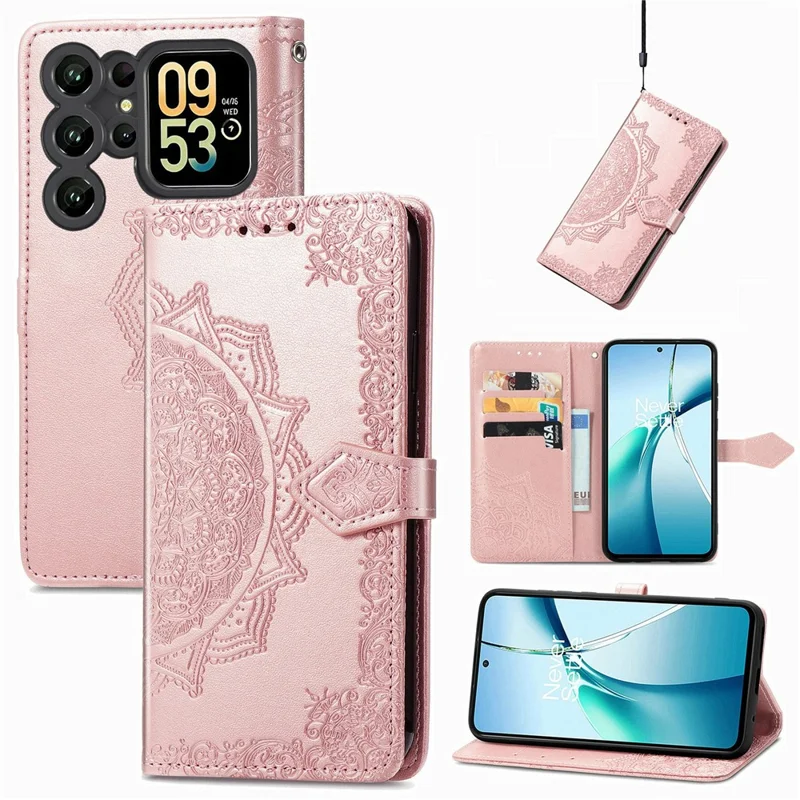 För Oukitel C62 Skal Plånbok Mandala Blomma Läder Mobilhölse Ställbar Vy - Rosen guld