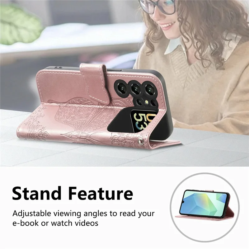 Futerał do Oukitel C62 z paskiem, motywem motyla, skórzana etui-portfel - różowe złoto