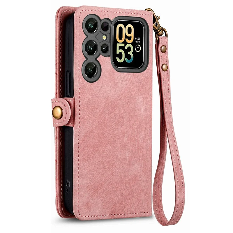 For Oukitel C62 Case Zipper Wallet Geometry Lines Leather Phone Cover with Strap - Pink