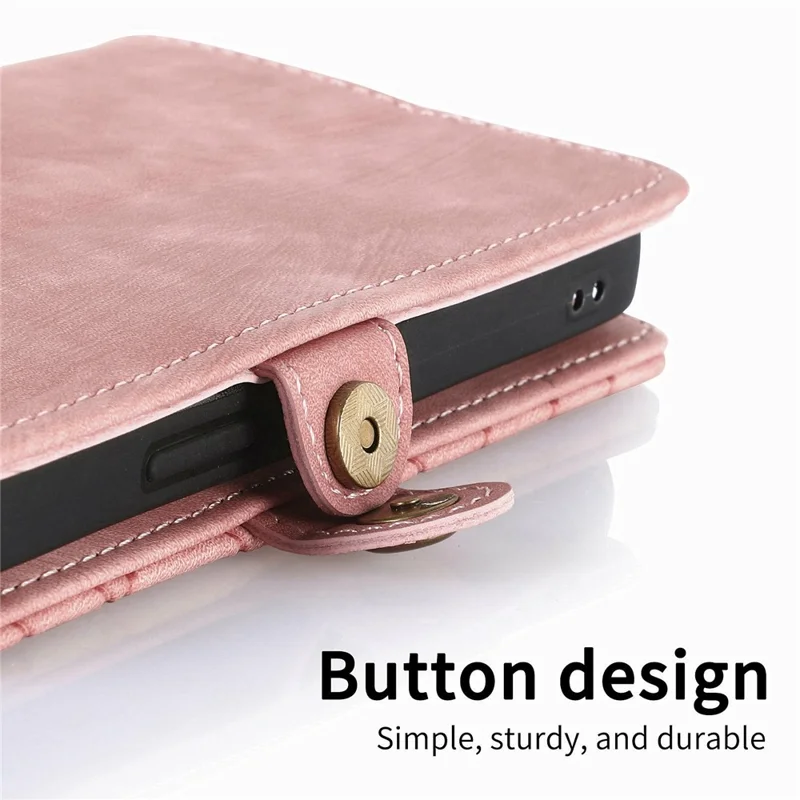 For Oukitel C62 Case Zipper Wallet Geometry Lines Leather Phone Cover with Strap - Pink