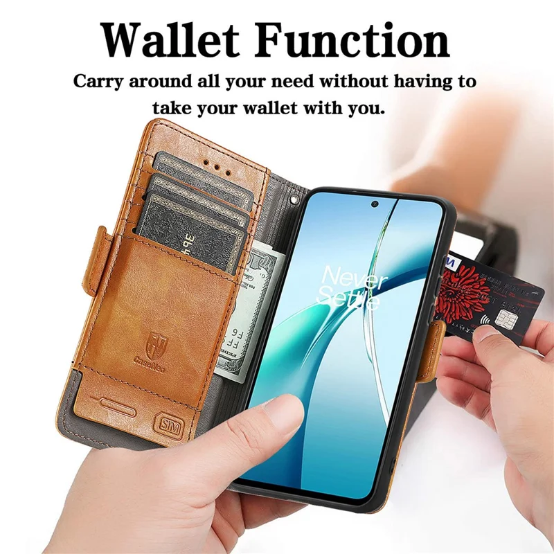 CASENEO For Motorola Moto G86 Power 5G Phone Cases PU Leather Cover Stand with RFID Blocking Wallet - Light Brown
