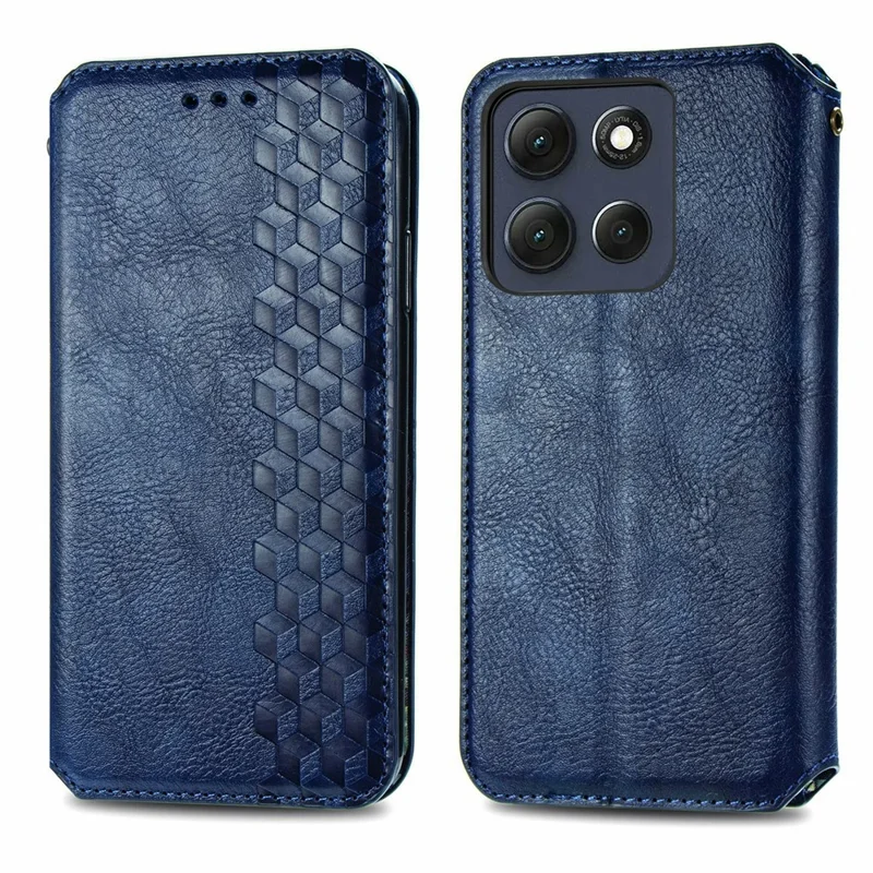 For Motorola Moto G86 Power 5G Case Rhombus Imprint PU Leather Wallet Phone Cover - Blue