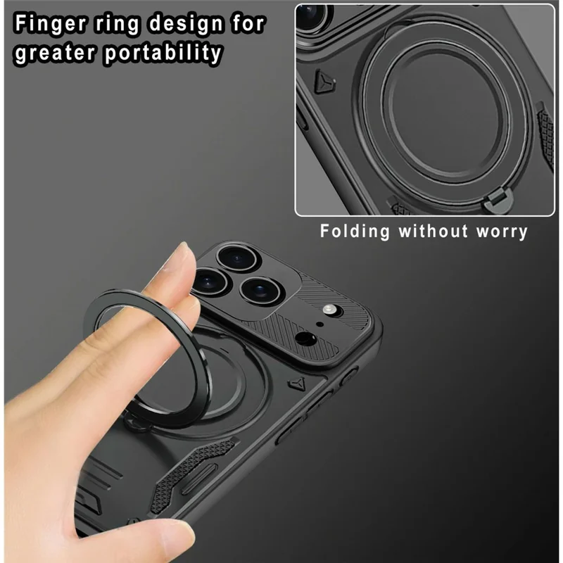 Capa iPhone 17 Pro Compatível com MagSafe Resistente a Choques TPU + Capa Traseira de PC com Suporte - Preto