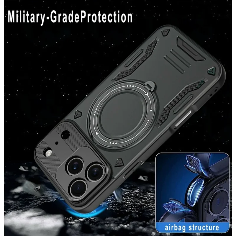 Capa iPhone 17 Pro Compatível com MagSafe Resistente a Choques TPU + Capa Traseira de PC com Suporte - Preto