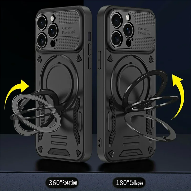 For iPhone 16 Pro Max Case Compatible with MagSafe Shockproof TPU + PC Phone Back Cover with Kickstand - Black