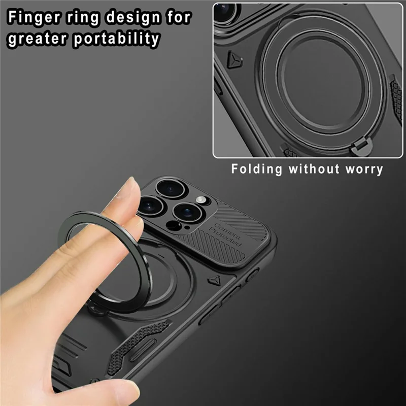 For iPhone 16 Pro Max Case Compatible with MagSafe Shockproof TPU + PC Phone Back Cover with Kickstand - Black