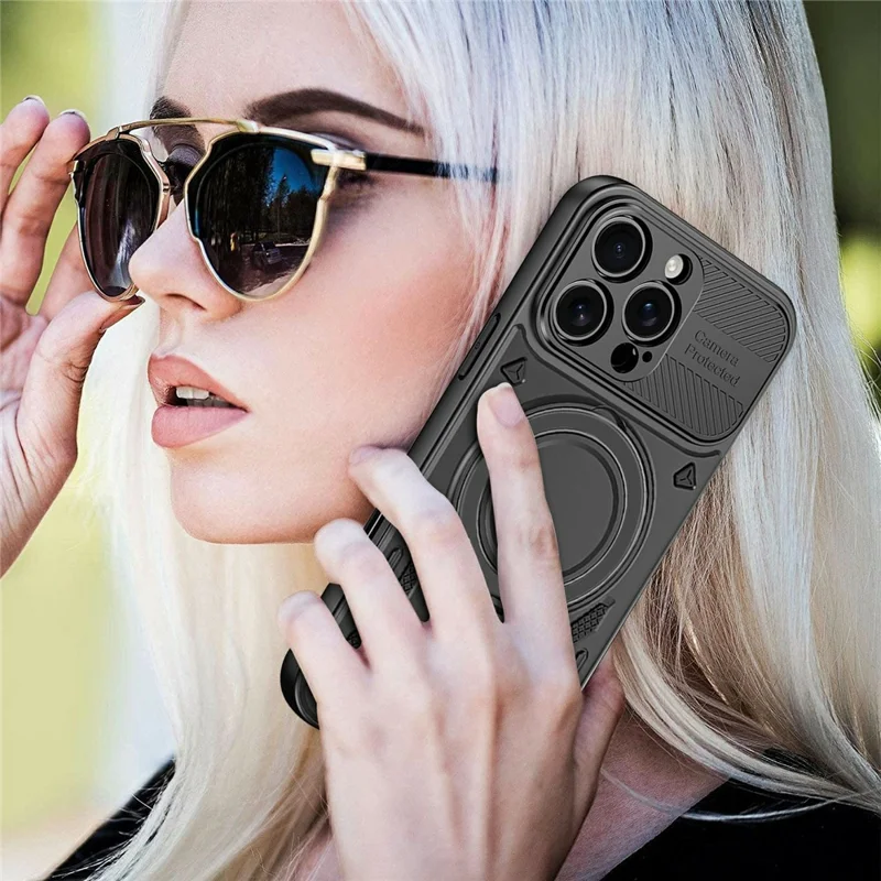 For iPhone 16 Pro Max Case Compatible with MagSafe Shockproof TPU + PC Phone Back Cover with Kickstand - Black