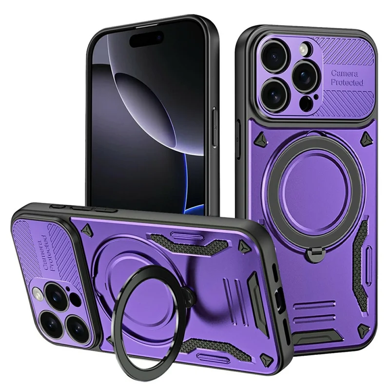 For iPhone 16 Pro Max Case Compatible with MagSafe Shockproof TPU + PC Phone Back Cover with Kickstand - Purple