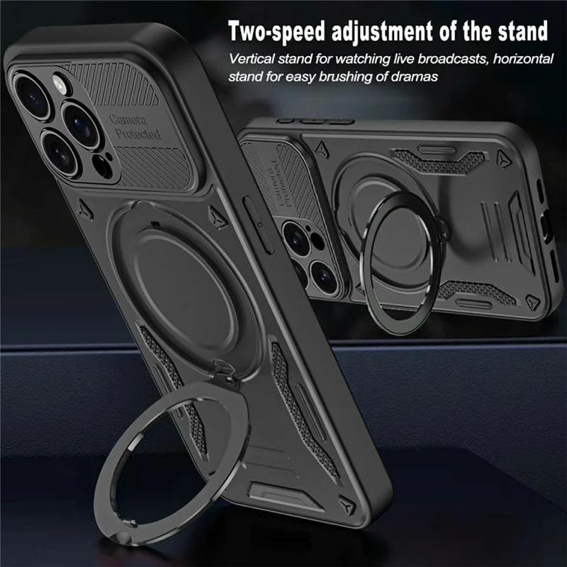 For iPhone 16 Pro Max Case Compatible with MagSafe Shockproof TPU + PC Phone Back Cover with Kickstand - Purple