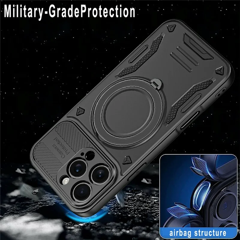 For iPhone 16 Pro Max Case Compatible with MagSafe Shockproof TPU + PC Phone Back Cover with Kickstand - Purple