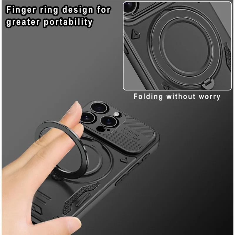 Custodia per iPhone 15 Pro Max Compatibile con MagSafe Antiurto TPU + PC Cover Posteriore per Telefono con Supporto - Nero