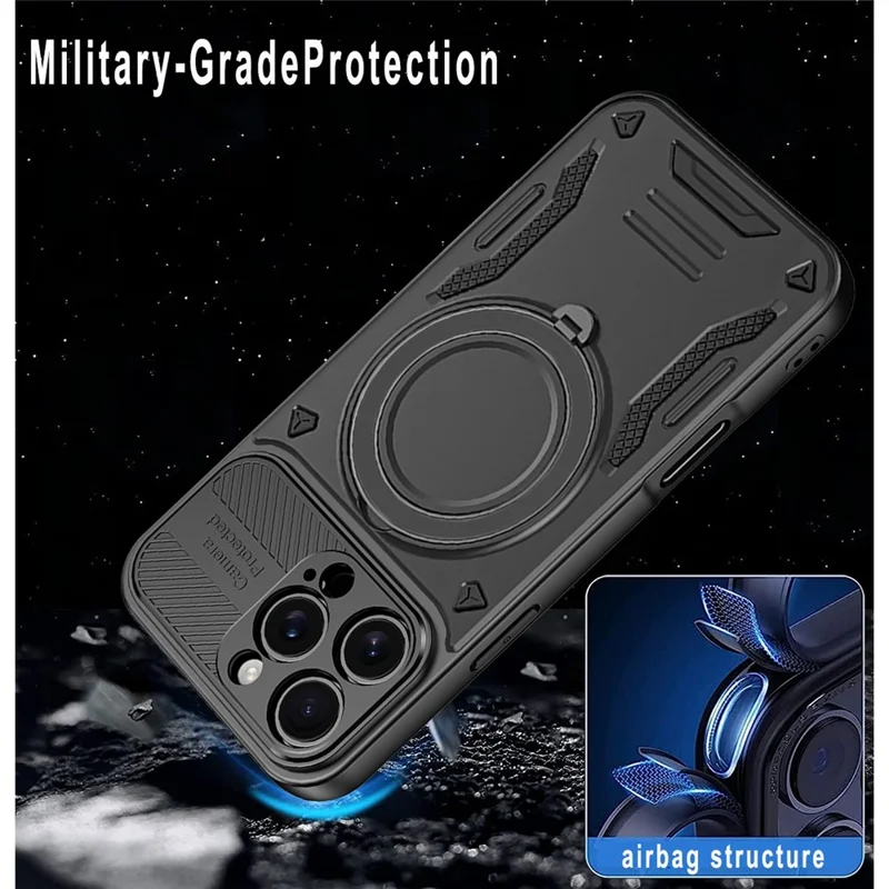 For iPhone 13 Pro Max Case Compatible with MagSafe Shockproof TPU + PC Phone Back Cover with Kickstand - Black